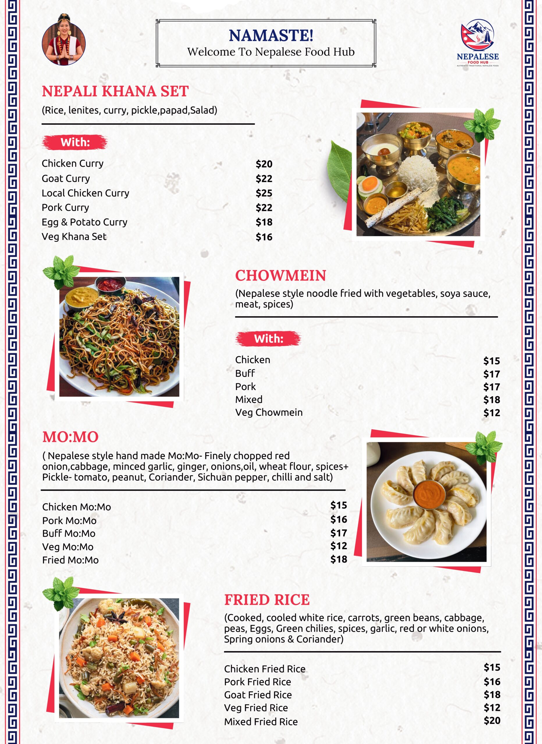 Nepalese Food Hub Menu - Front
